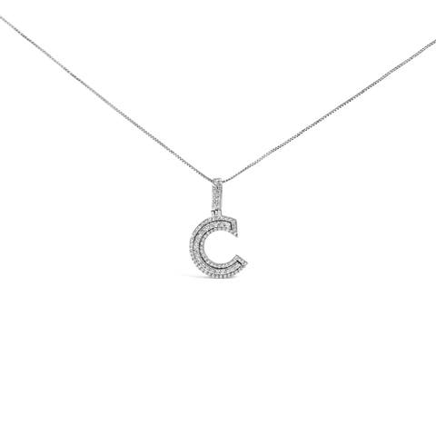 .925 Sterling Silver 4/5 Cttw Round Lab-Grown Diamond "C" Pendant Necklace