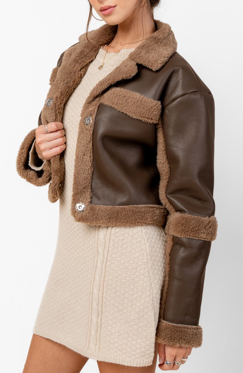 Beivy Faux Fur Trim Faux Leather Jacket, Alternate, color, Chocolate