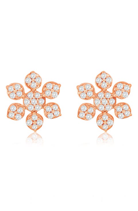 14K Gold Pavé Diamond Snowflake Stud Earrings