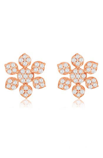Suzy Levian Diamonds 14k Gold Pavé Diamond Snowflake Stud Earrings In Rose
