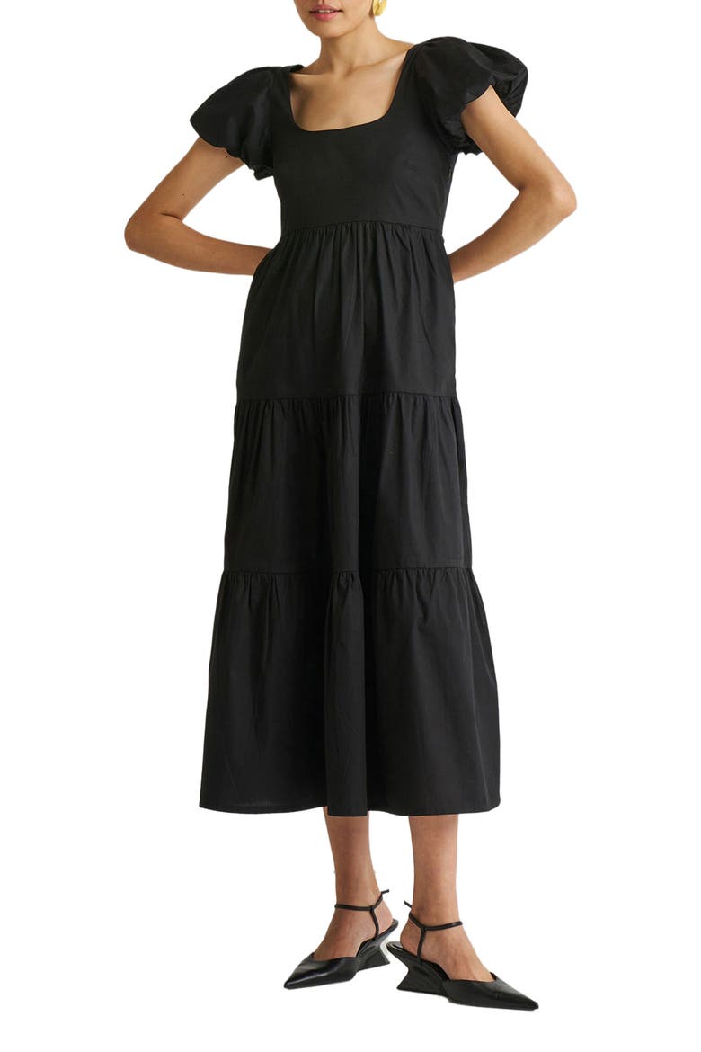 Puff Sleeve Tiered Maxi Dress, Alternate, color, Solid