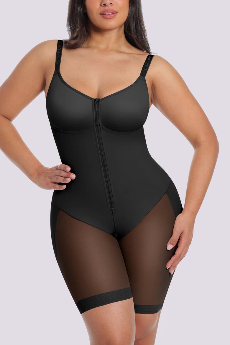 Body Shaper With Zipper Crotch Mid-Thigh Bodysuit, Main, color, Black