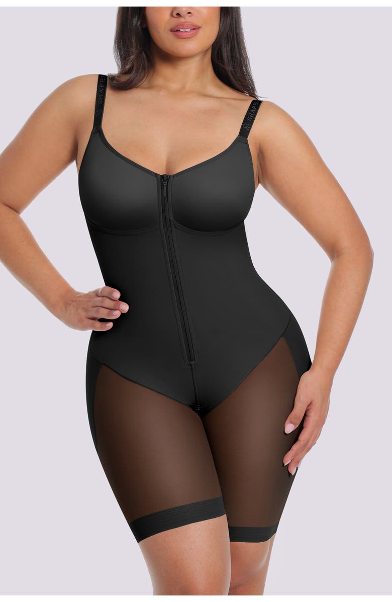 Shapellx Body Shaper With Zipper Crotch Mid-Thigh Bodysuit, Main, color, Black