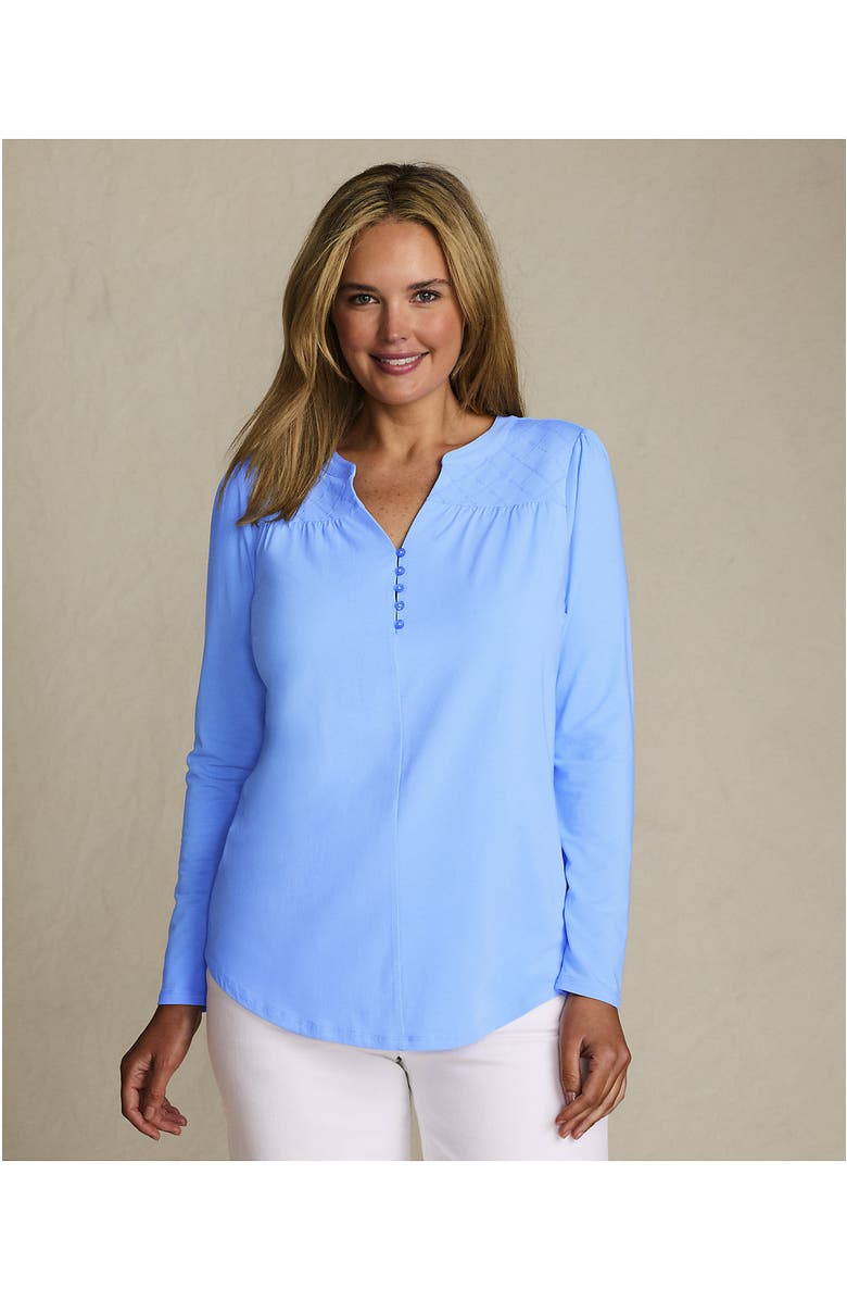 Lands' End Long Sleeve Lightweight Jersey Notch Neck Tunic Top, Alternate, color, Clear Blue Sky