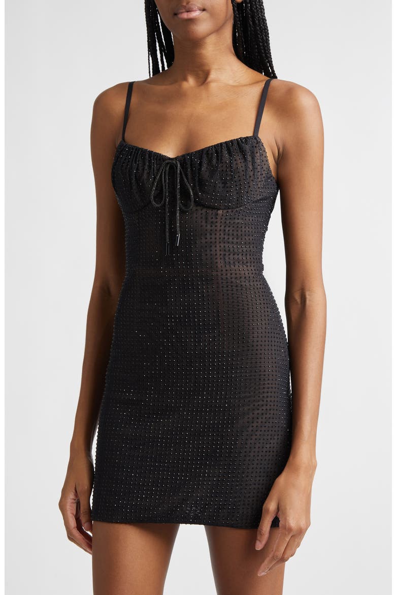 Crystal Hotfix Mesh Minidress, Alternate, color, BLACK