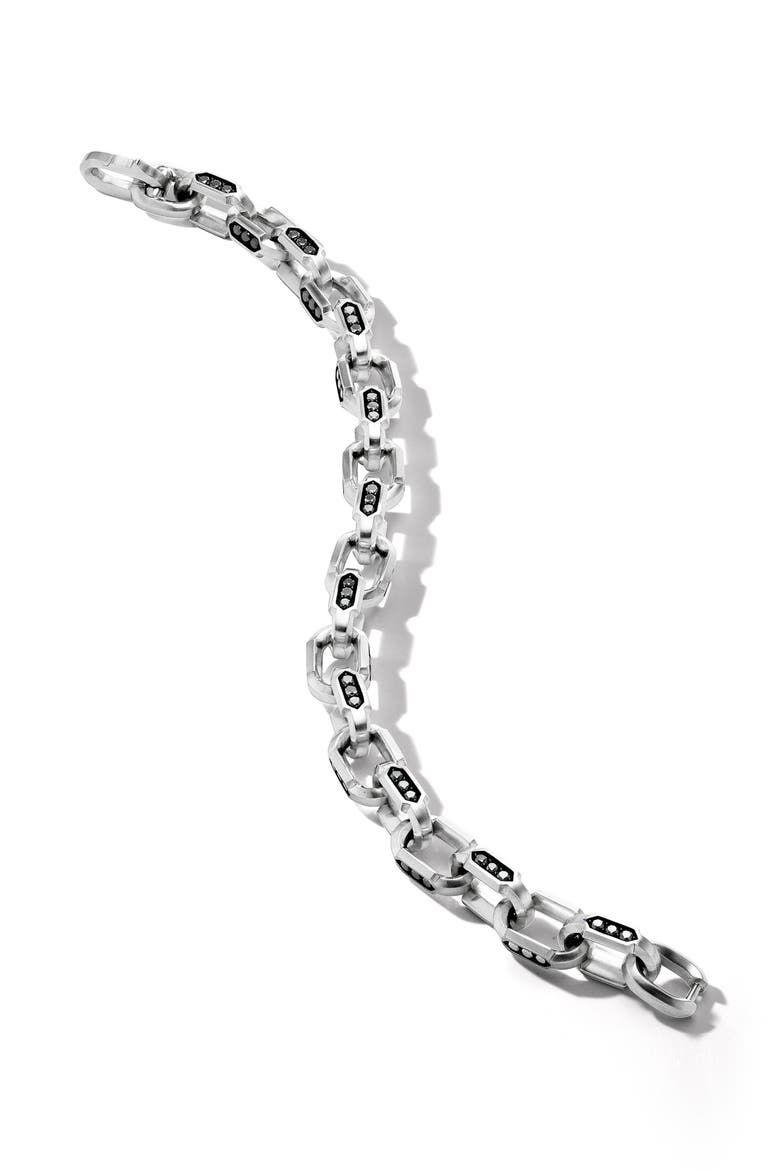 Hex Chain Link Bracelet with Pavé Black Diamonds, Alternate, color, STERLING SILVER