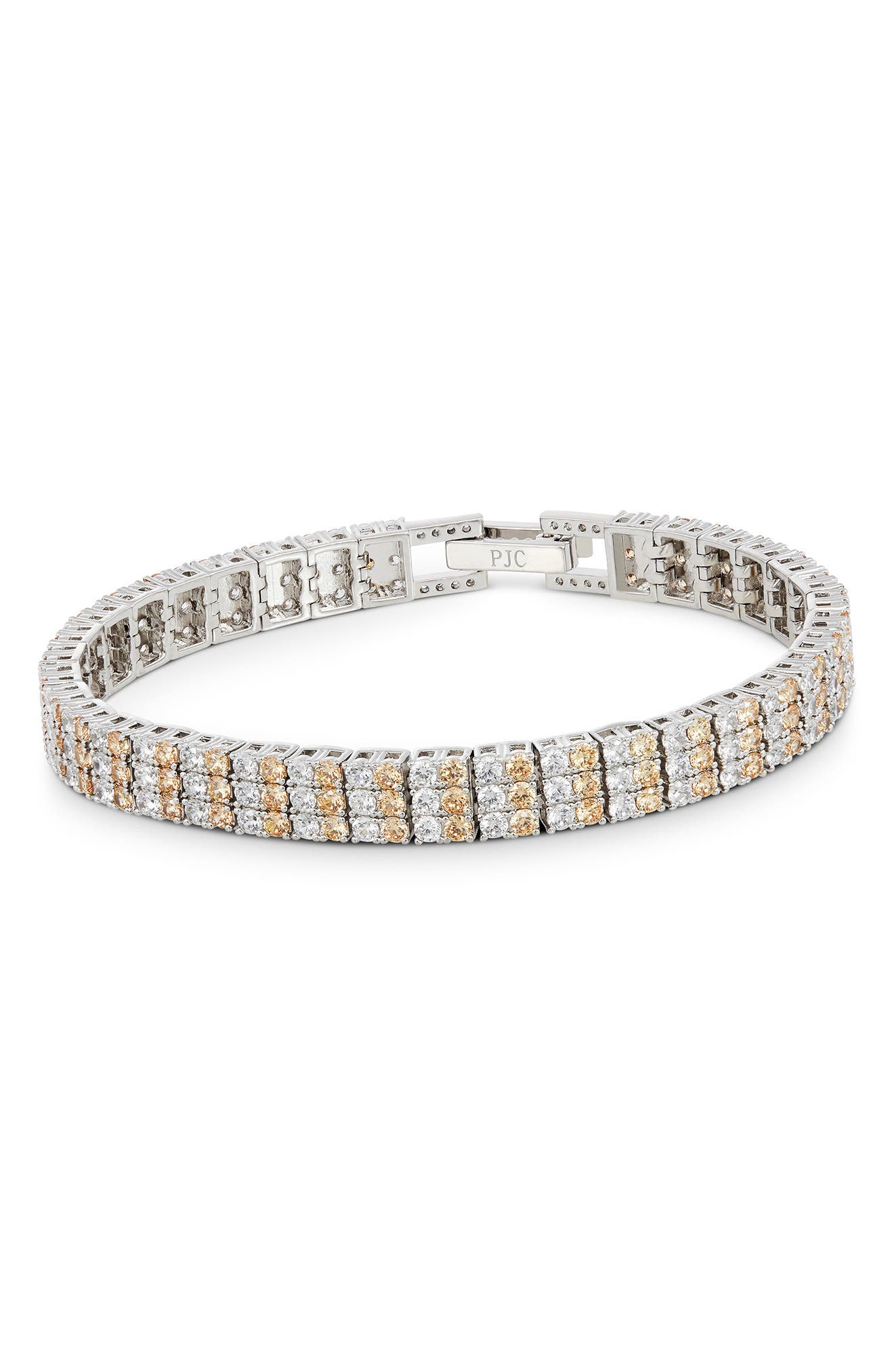 SAVVY CIE JEWELS Triple Row Two Tone Cubic Zirconia Tennis Bracelet