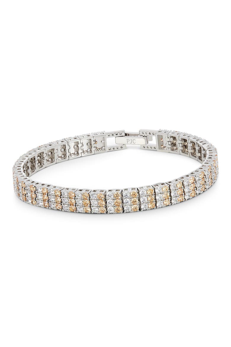 Triple Row Two Tone Cubic Zirconia Tennis Bracelet, Main, color, WHITE