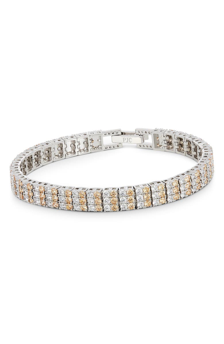 SAVVY CIE JEWELS Triple Row Two Tone Cubic Zirconia Tennis Bracelet, Main, color, White