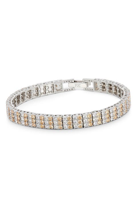 Triple Row Two Tone Cubic Zirconia Tennis Bracelet