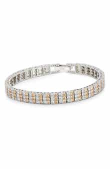 Triple Row Two Tone Cubic Zirconia Tennis Bracelet