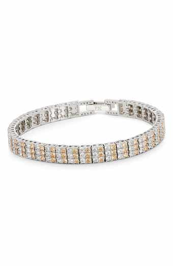 Triple Row Two Tone Cubic Zirconia Tennis Bracelet