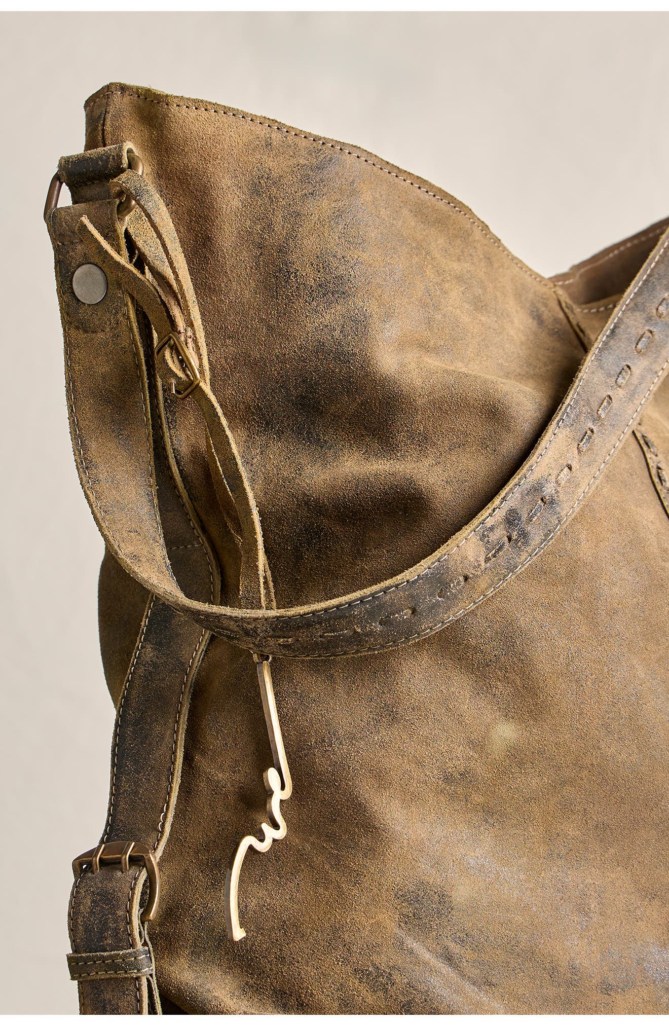 Free People Dallas Distressed Leather Shoulder Bag, Alternate, color, Sandblasted Khaki