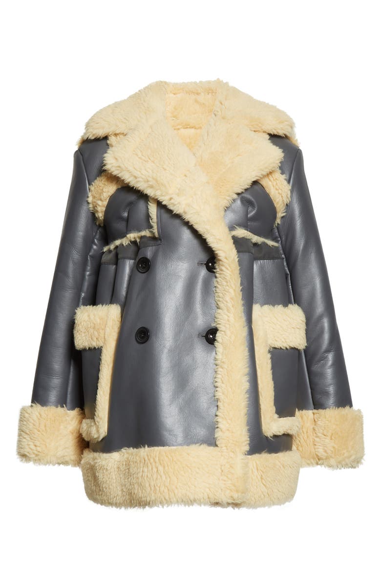 Sacai Double Breasted Faux Shearling Coat, Alternate, color, 