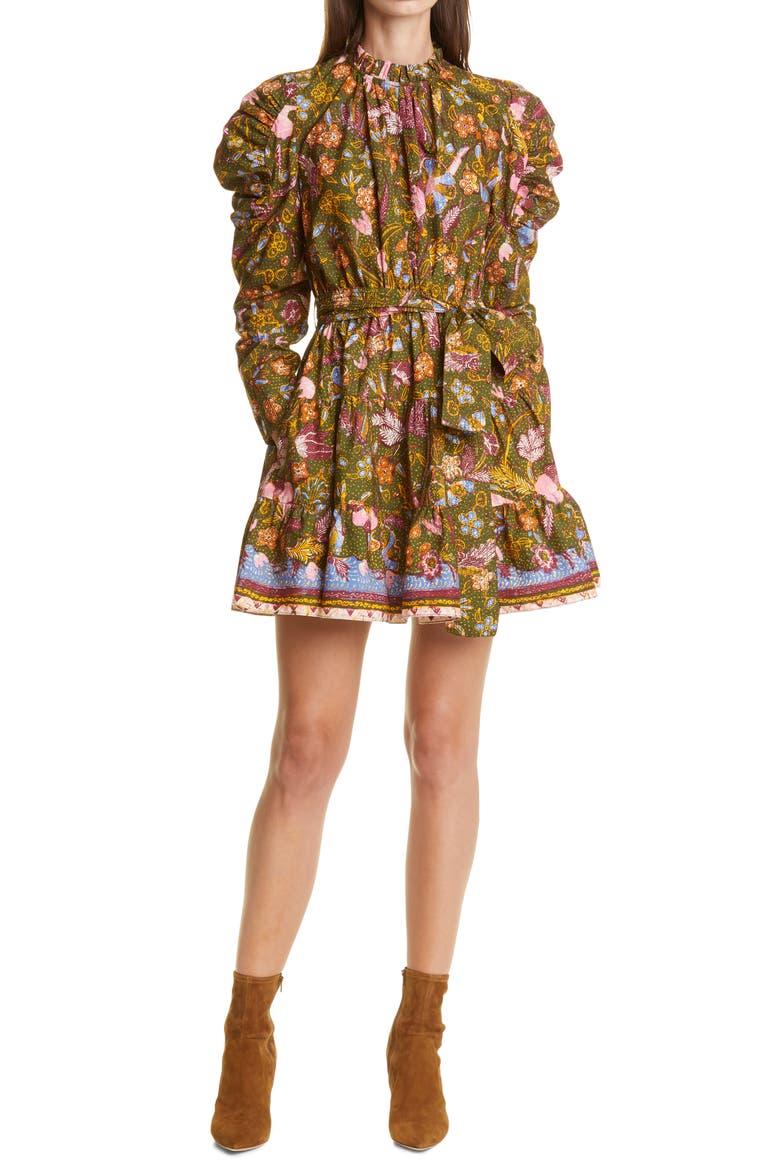 Naima Ruffle Long Sleeve Dress, Main, color, PINE FLORAL