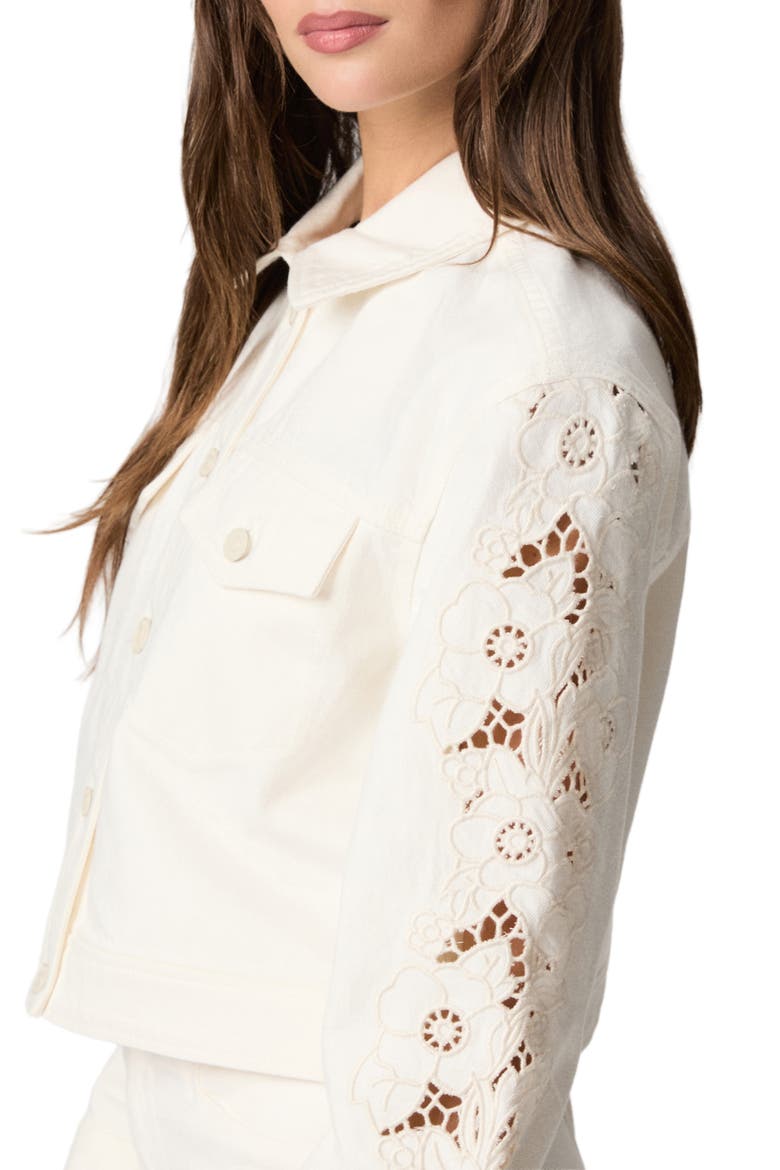 Michele Embroidered Sleeve Crop Denim Jacket, Alternate, color, TONAL ECRU