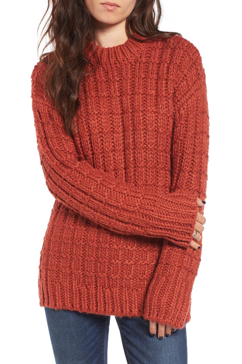 Chunky Knit Crewneck Sweater, Main, color, RED