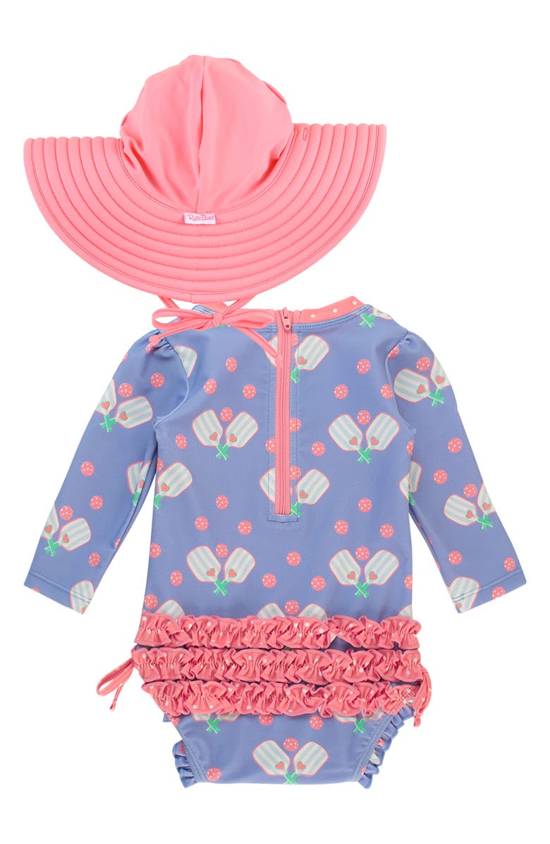 RuffleButts Pickleball Long Sleeve One-Piece Rashguard Swimsuit & Hat Set, Alternate, color,