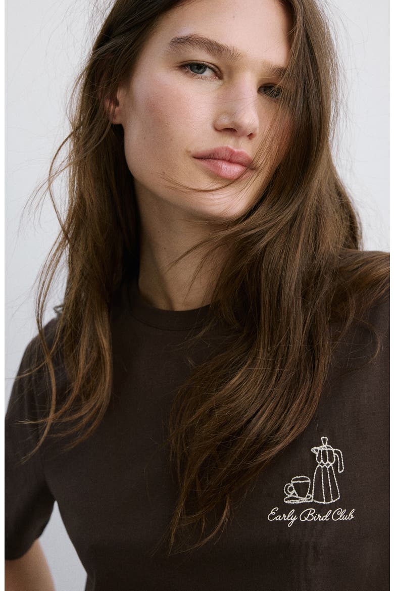 Embroidered Cotton T-Shirt, Alternate, color, BROWN