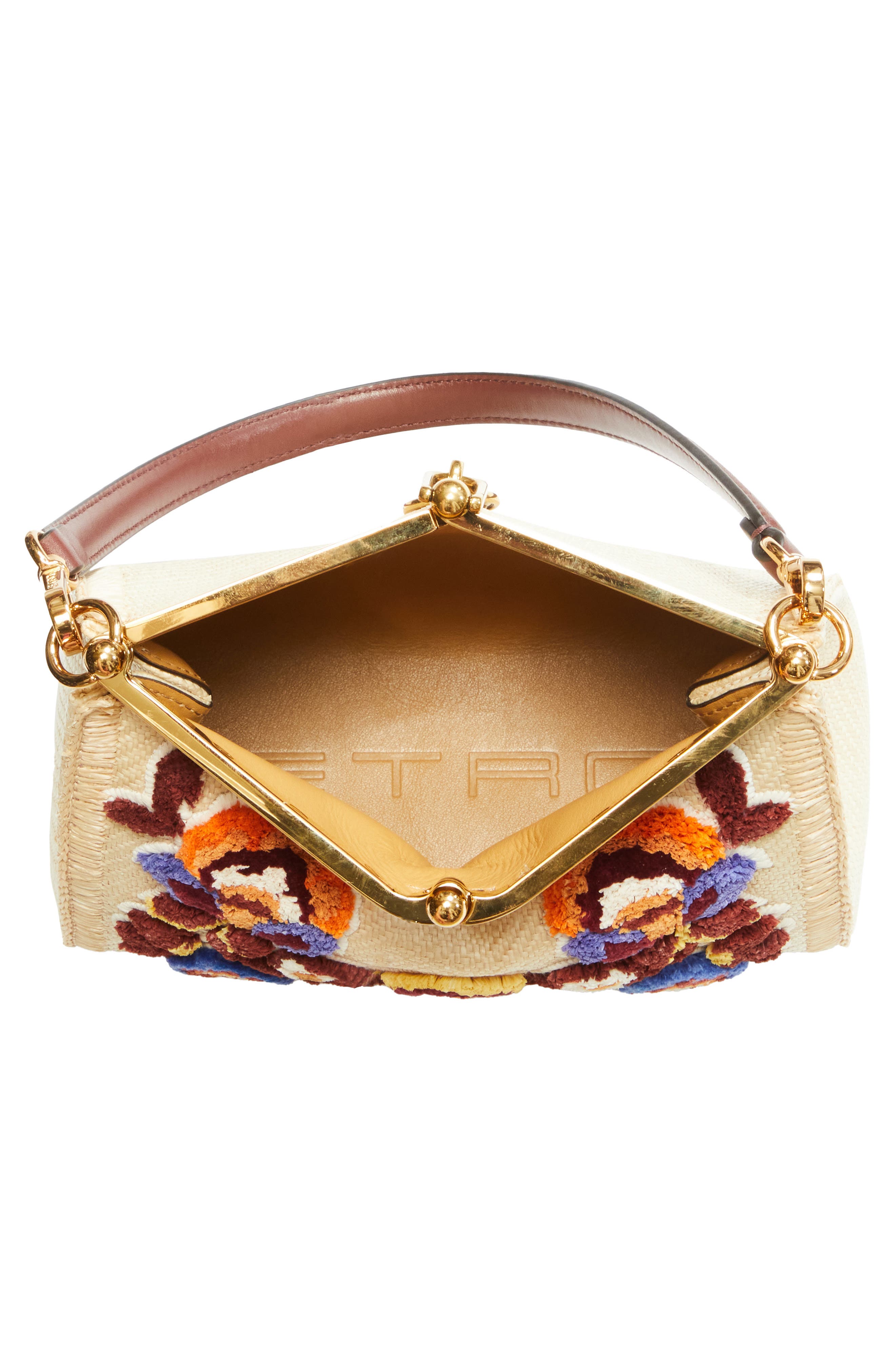 Etro Small Vela Floral Embroidered Raffia Shoulder Bag, Alternate, color, M0121 Beige