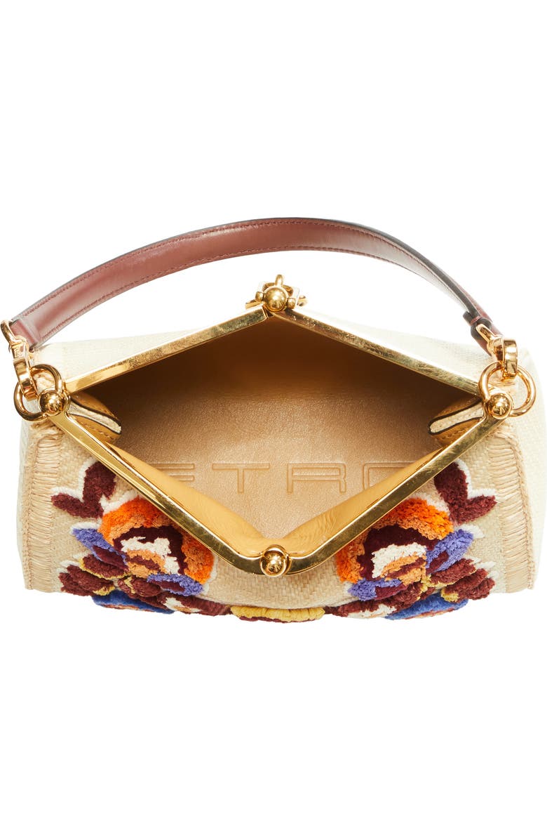 Etro Small Vela Floral Embroidered Raffia Shoulder Bag, Alternate, color, M0121 Beige