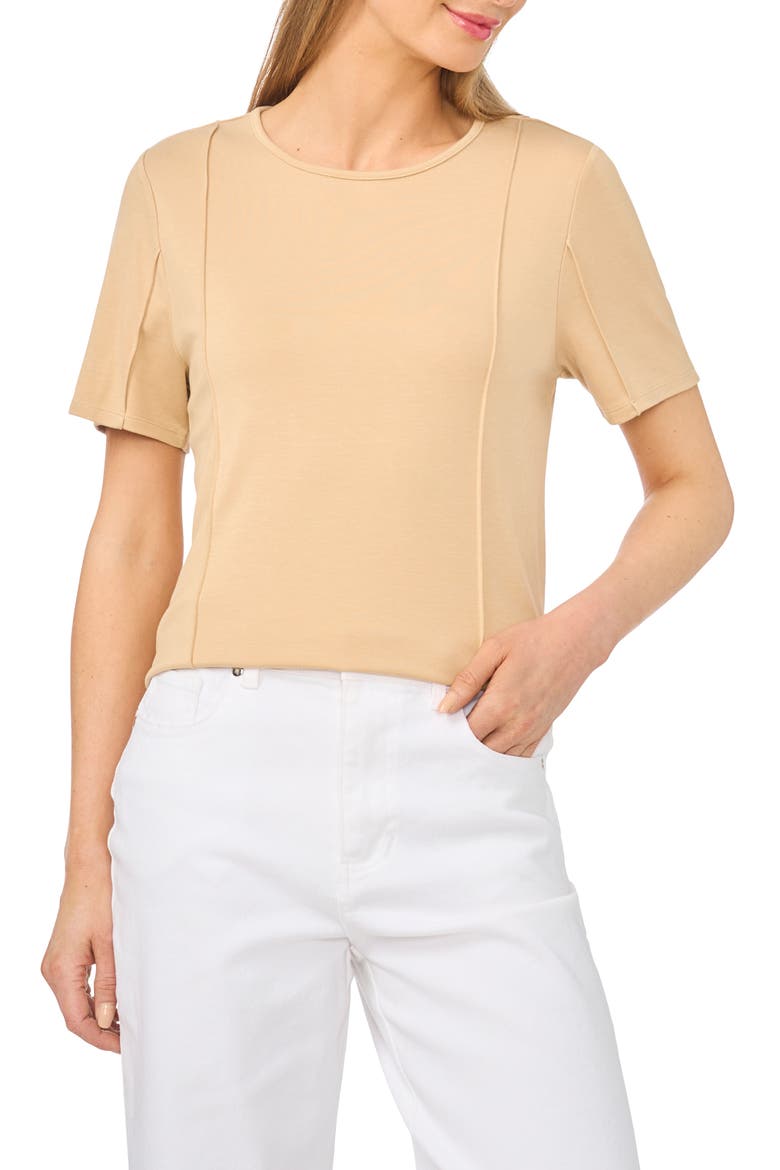 Princess Seam Short Sleeve Top, Main, color, PEBBLE