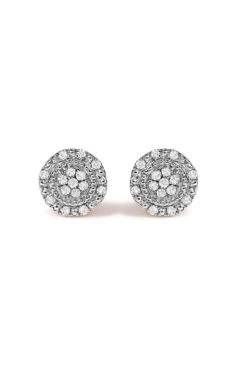 10K Yellow Gold 1/7 Cttw Diamond Beaded Halo Stud Earrings, Main, color, Yellow Gold