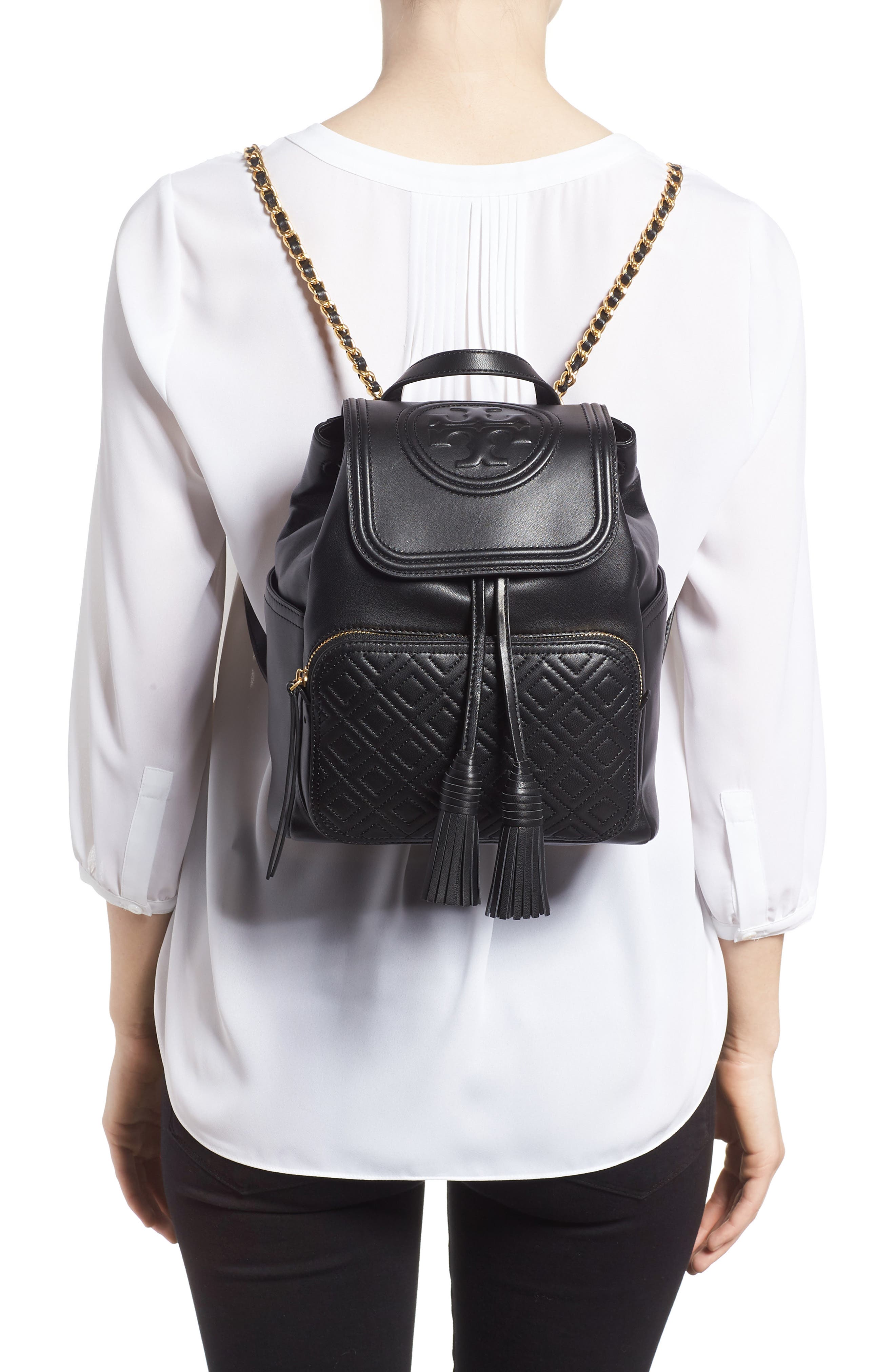 Tory Burch Fleming Lambskin Leather Backpack, Alternate, color, 