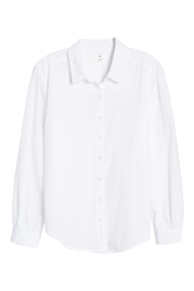 Eyelet Front Button Shirt, Alternate, color, WHITE
