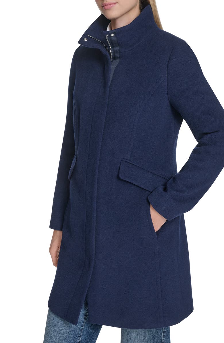 Cole Haan Longline Wool Blend Coat, Alternate, color, Navy
