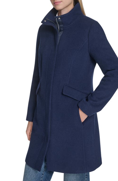 Cole Haan Longline Wool Blend Coat In Blue