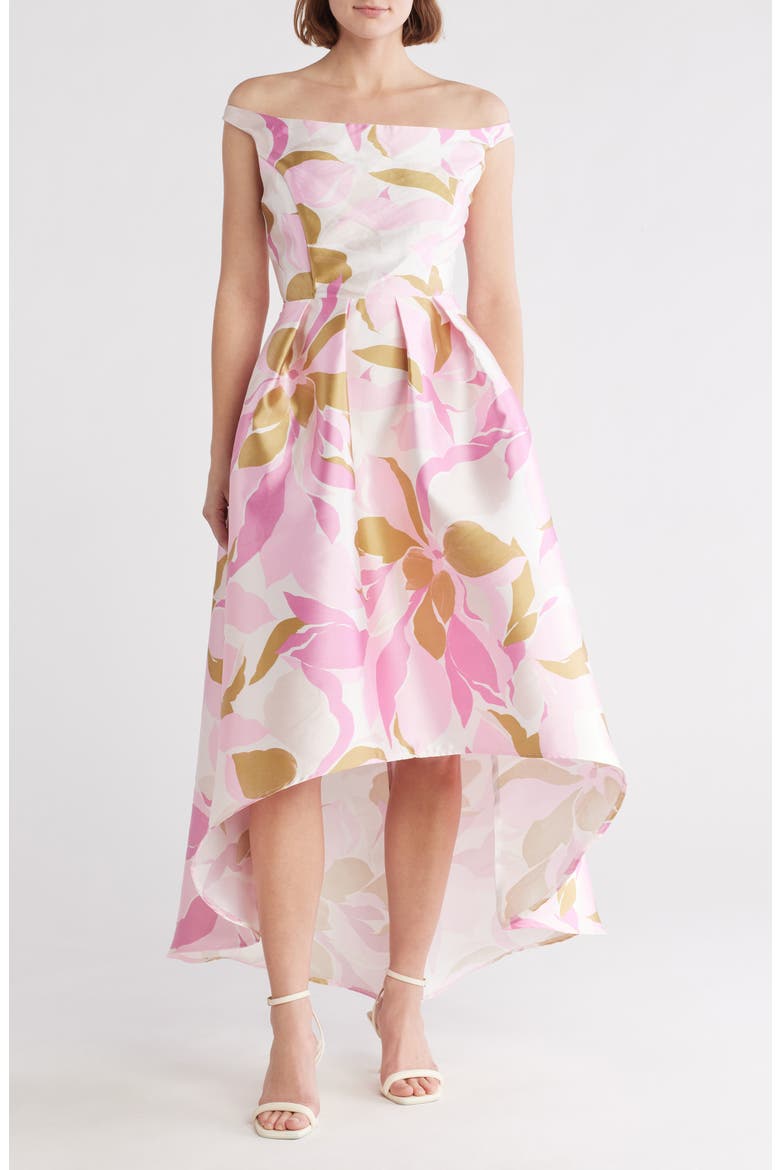 Floral Off the Shoulder A-Line High-Low Gown, Main, color, LIGHT PINK