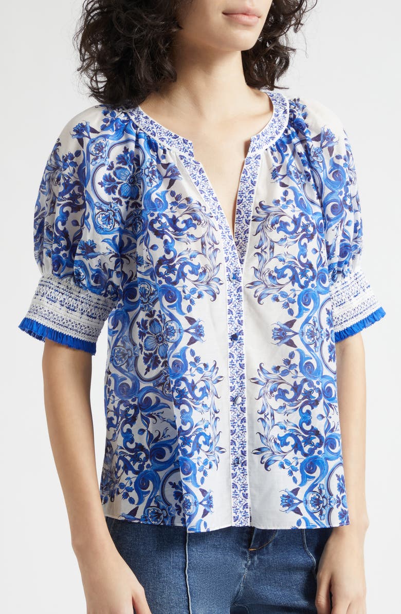 Alice + Olivia Thalia Floral Print Top, Alternate, color, Solstice