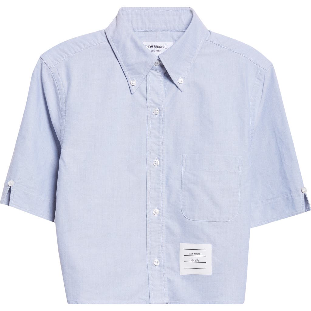 Thom Browne Cotton Oxford Crop Button-down Shirt In Blue