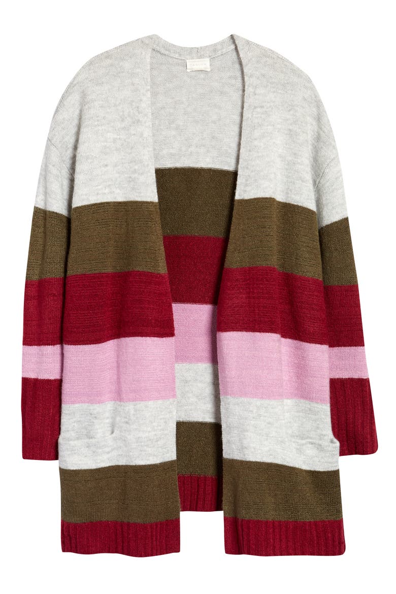 Open Front Cardigan, Alternate, color, GREY MULTI STRIPE
