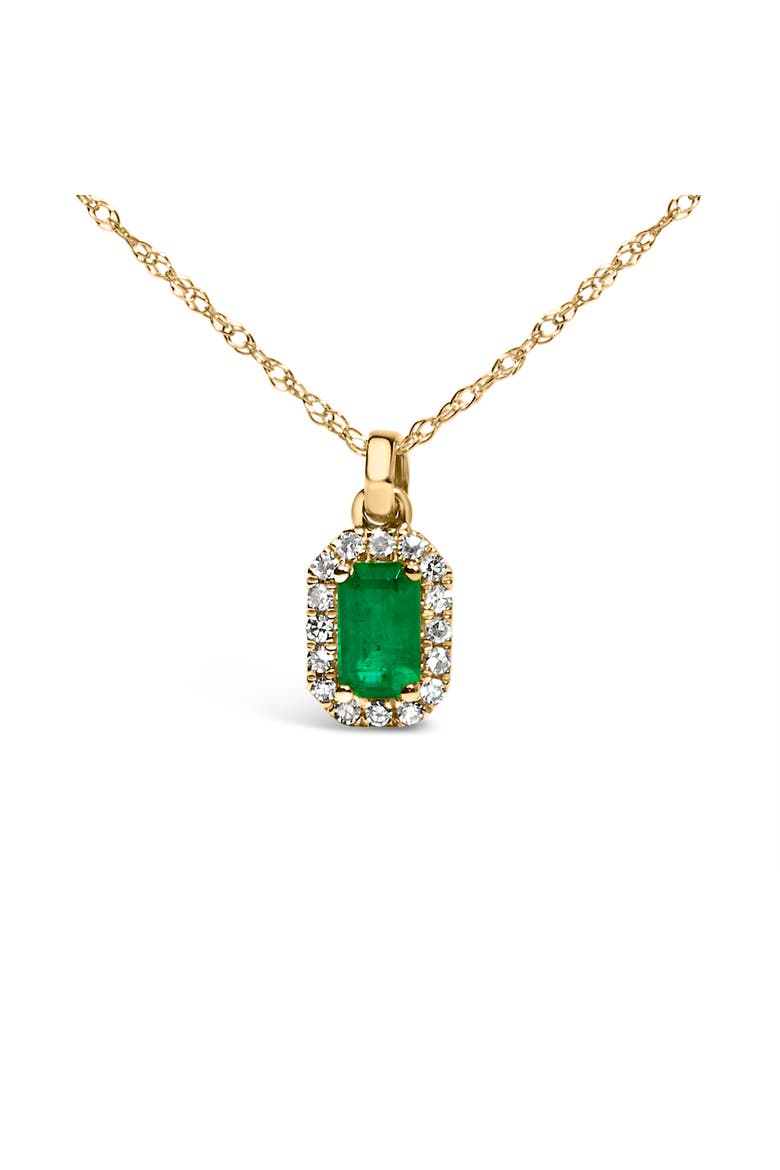 Gold Emerald and Diamond Accent Halo Octagonal Pendant Necklace, Alternate, color, Yellow