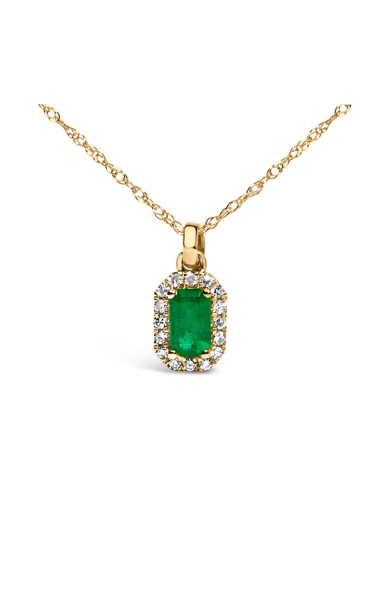 Haus of Brilliance Gold Emerald and Diamond Accent Halo Octagonal Pendant Necklace, Alternate, color, Yellow