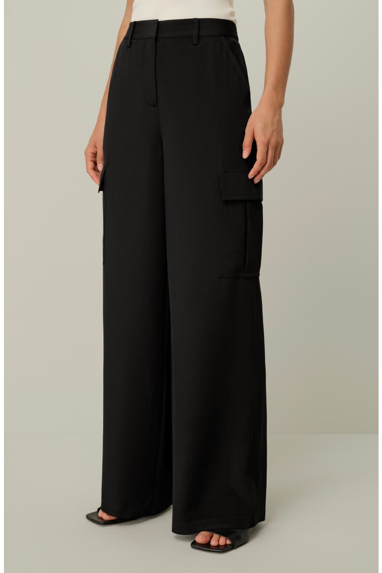 Women's Silk Crepe Cargo Pants, Alternate, color, Black
