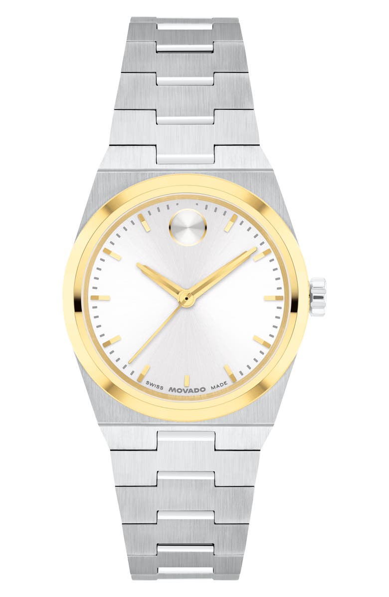 Movado Mini Bold Quest Bracelet Watch, 28mm, Main, color, White Dial