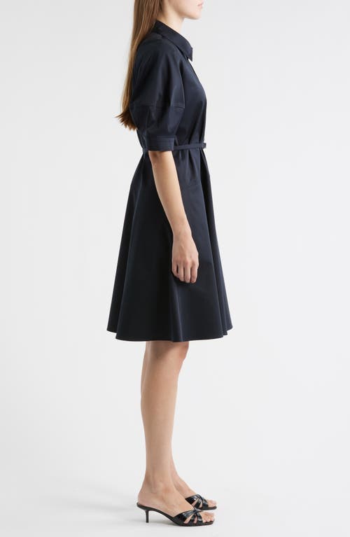 Hugo Boss Boss Delaurena Belted Stretch Cotton Shirtdress In Blue