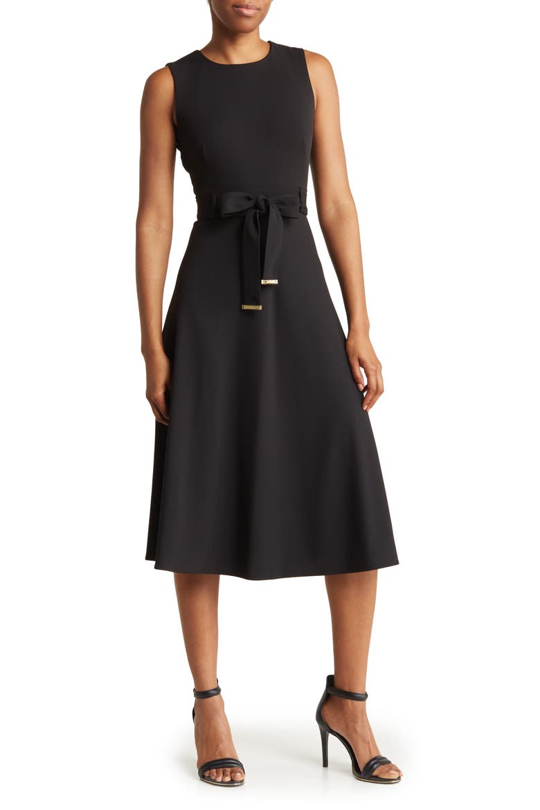 Belted Midi Dress, Main, color, BLACK