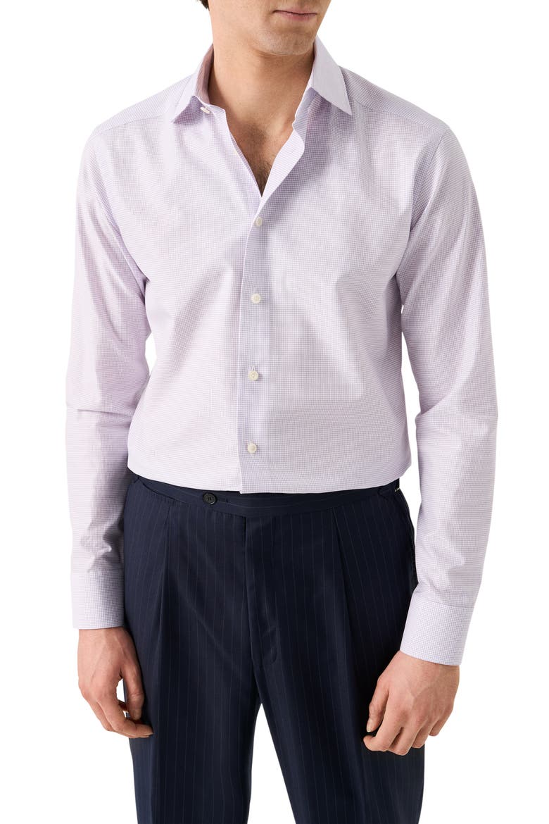 Contemporary Fit Check Cotton Twill Dress Shirt, Main, color, LIGHT PURPLE