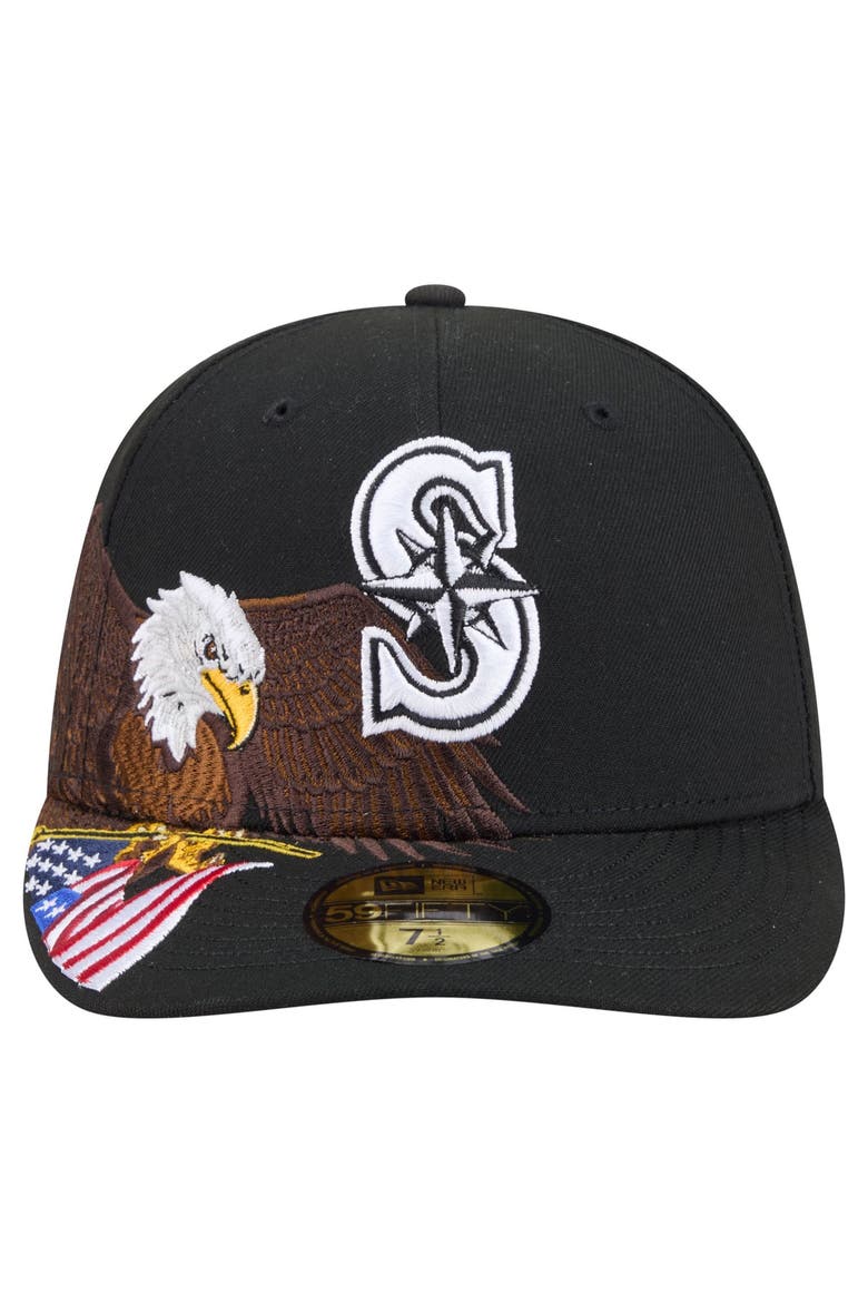 Men's New Era Black Seattle Mariners Americana Bald Eagle Pre-Curved 59FIFTY Fitted Hat, Alternate, color, Black