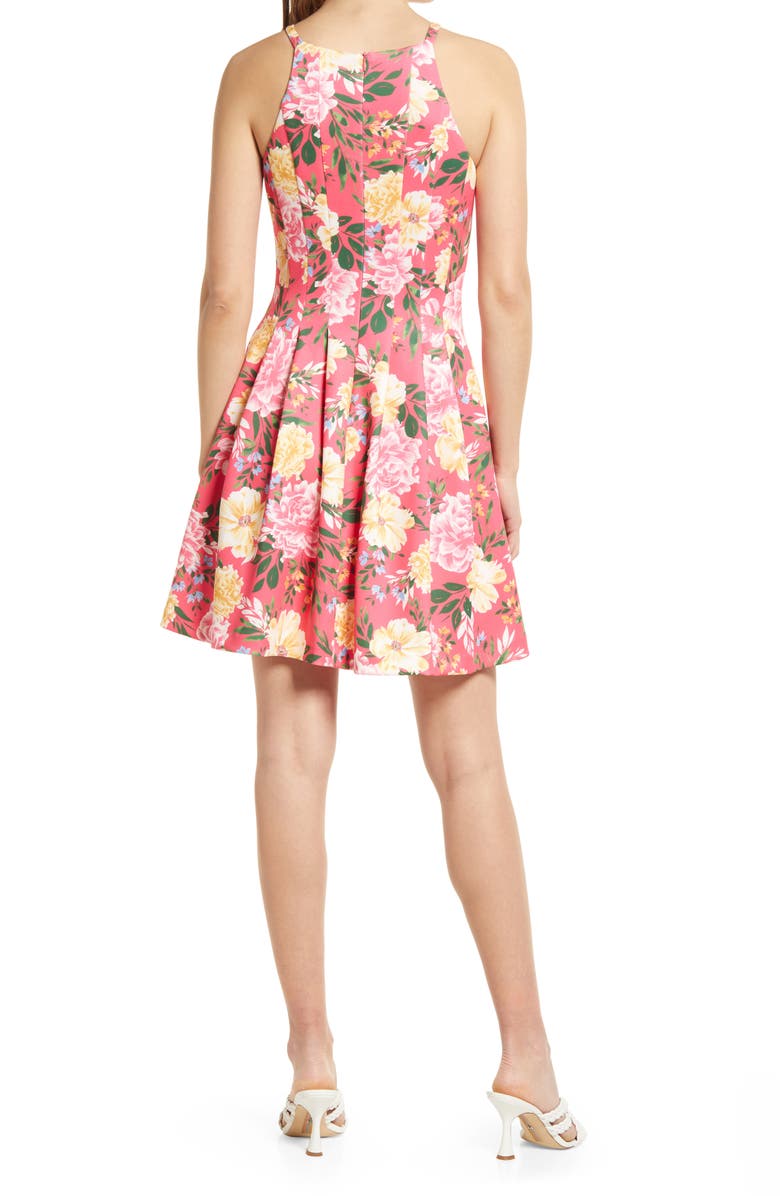 Vince Camuto Floral Halter Neck Fit & Flare Scuba Dress, Alternate, color,
