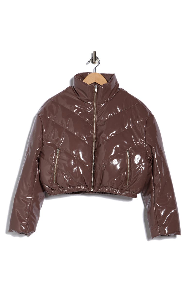 Vigoss Faux Leather Crop Puffer Jacket, Alternate, color, Chocolate