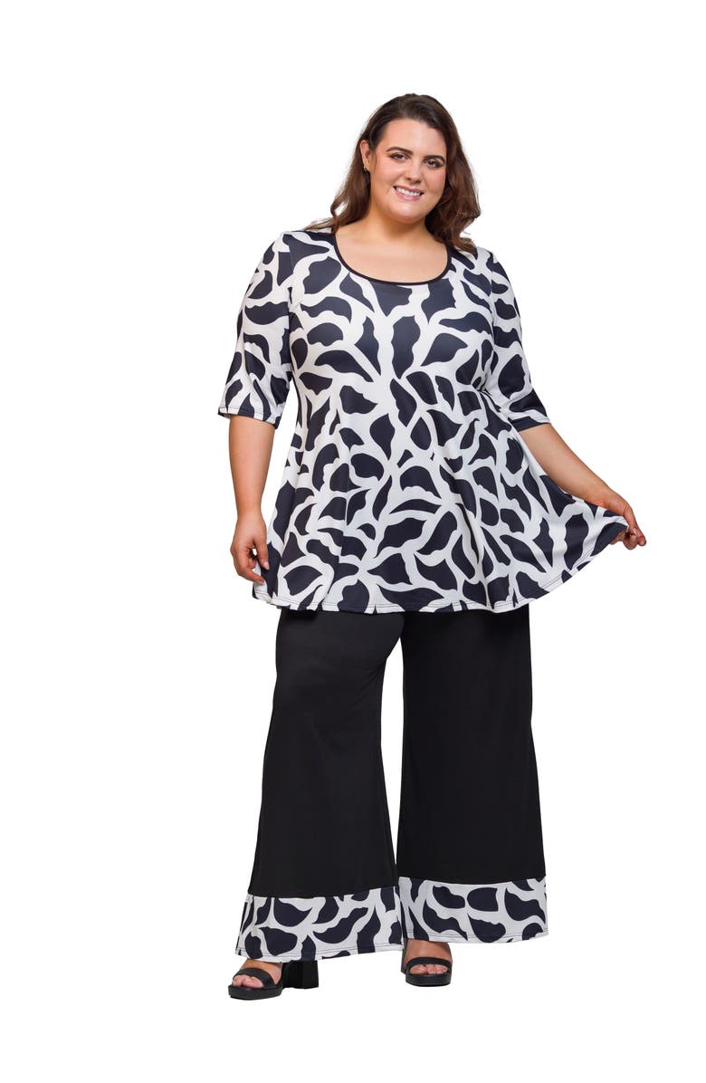 24seven Comfort Apparel Print Two Piece Pant Set, Main, color, Black