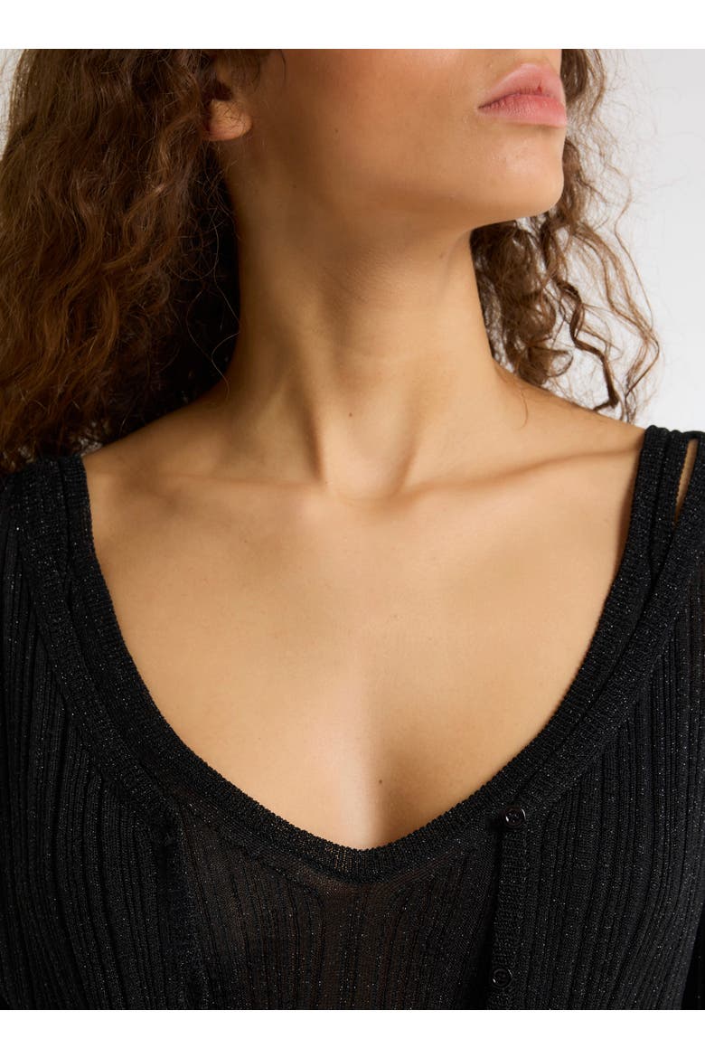 Novelty Metallic Rib V-Neck Cardigan, Alternate, color, METAL BLACK