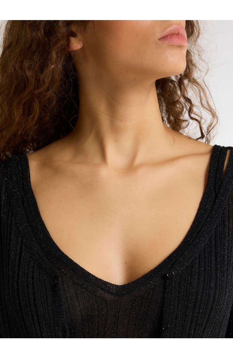 Majestic Filatures Novelty Metallic Rib V-Neck Cardigan, Alternate, color, Metal Black