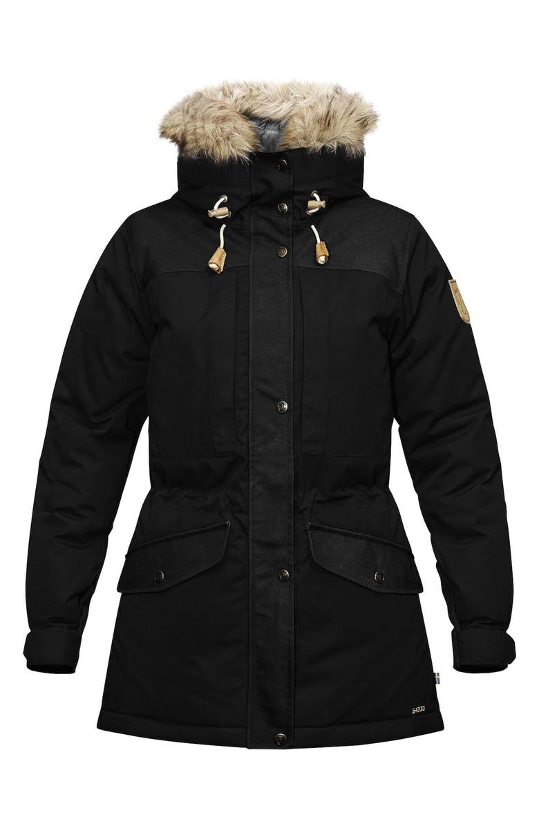 Fjällräven Singi 600 Fill Power Down Jacket with Faux Fur Trim, Main, color, 