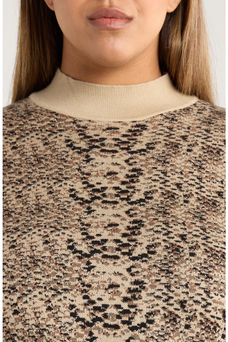 Declan Mock Neck Jacquard Sweater, Alternate, color, LUX CAMEL SNAKE JACQUARD